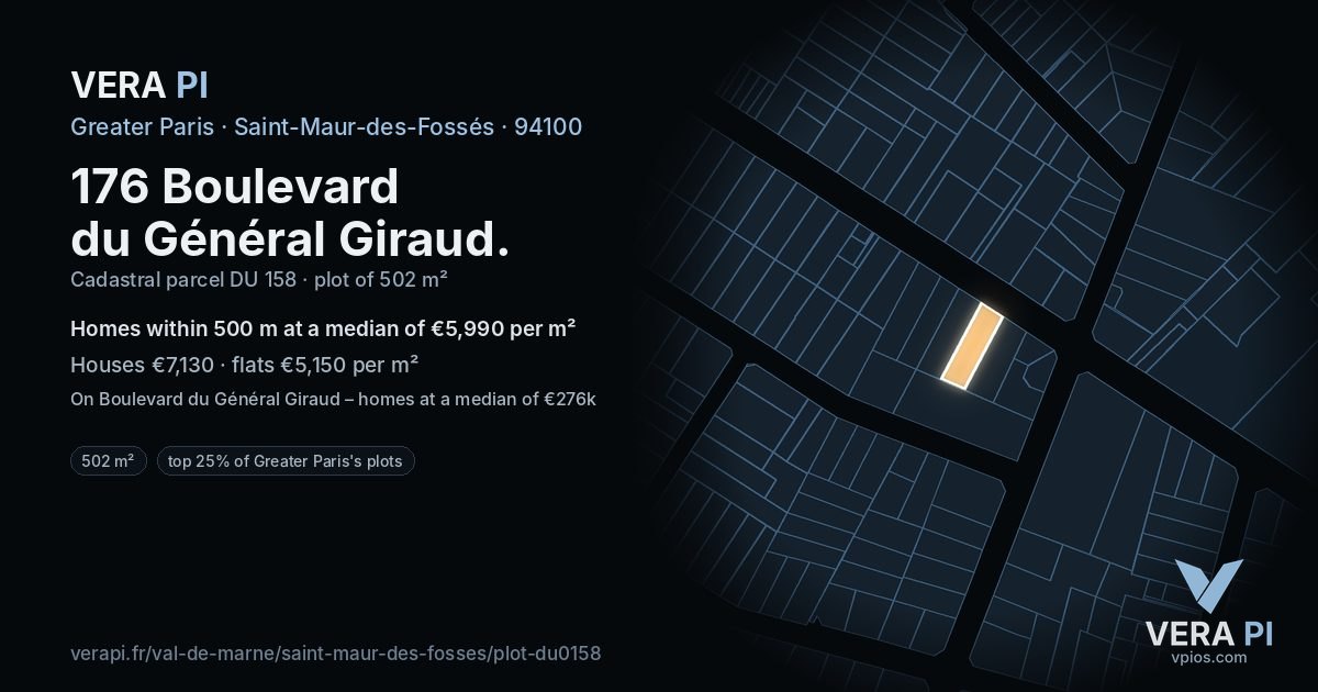 176 Boulevard du Général Giraud, Saint-Maur-des-Fossés at night – the plot lit, the parcels around coloured by the prices near them