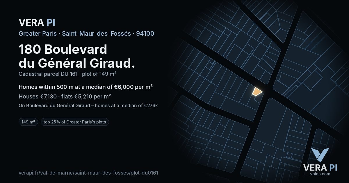 180 Boulevard du Général Giraud, Saint-Maur-des-Fossés at night – the plot lit, the parcels around coloured by the prices near them