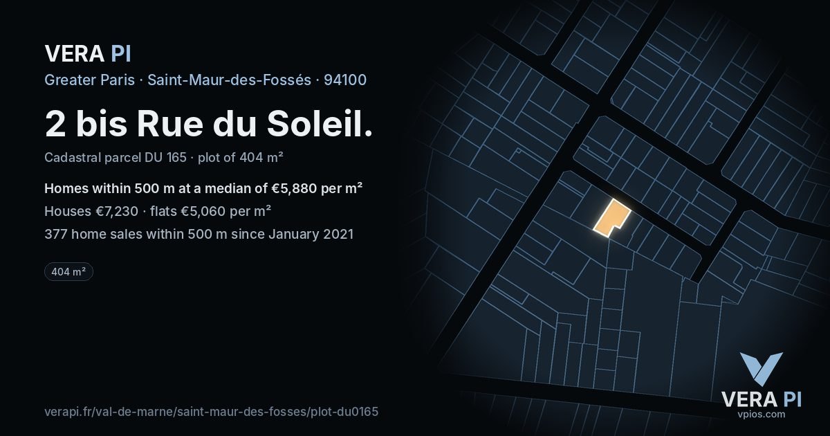 2 bis Rue du Soleil, Saint-Maur-des-Fossés at night – the plot lit, the parcels around coloured by the prices near them
