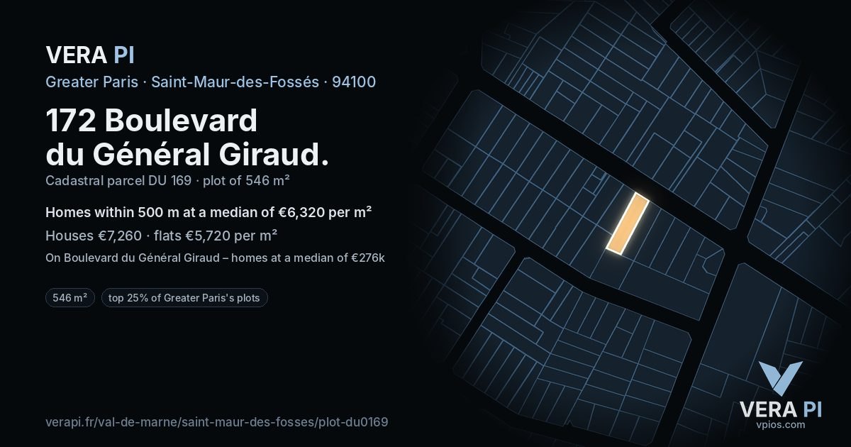 172 Boulevard du Général Giraud, Saint-Maur-des-Fossés at night – the plot lit, the parcels around coloured by the prices near them