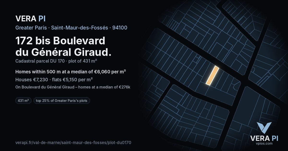 172 bis Boulevard du Général Giraud, Saint-Maur-des-Fossés at night – the plot lit, the parcels around coloured by the prices near them