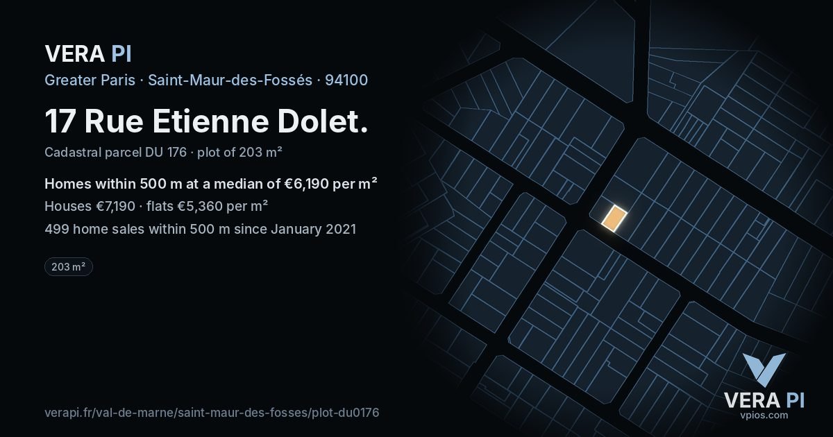 17 Rue Etienne Dolet, Saint-Maur-des-Fossés at night – the plot lit, the parcels around coloured by the prices near them
