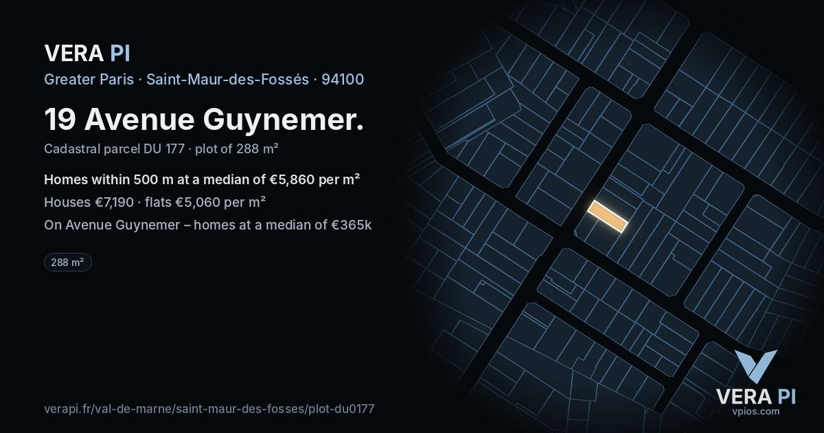 19 Avenue Guynemer, Saint-Maur-des-Fossés at night – the plot lit, the parcels around coloured by the prices near them