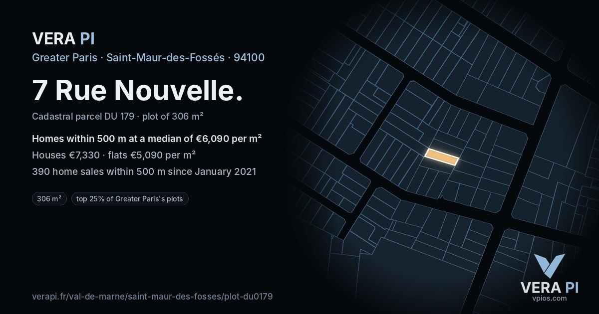 7 Rue Nouvelle, Saint-Maur-des-Fossés at night – the plot lit, the parcels around coloured by the prices near them
