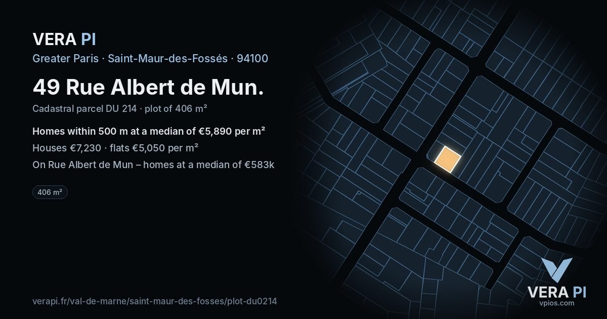 49 Rue Albert de Mun, Saint-Maur-des-Fossés at night – the plot lit, the parcels around coloured by the prices near them