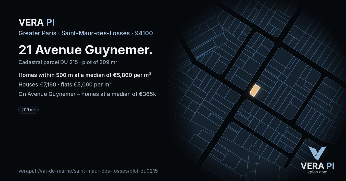 21 Avenue Guynemer, Saint-Maur-des-Fossés at night – the plot lit, the parcels around coloured by the prices near them