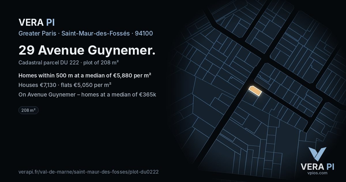29 Avenue Guynemer, Saint-Maur-des-Fossés at night – the plot lit, the parcels around coloured by the prices near them