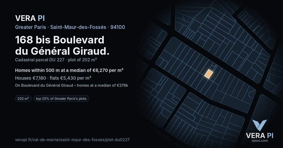 168 bis Boulevard du Général Giraud, Saint-Maur-des-Fossés at night – the plot lit, the parcels around coloured by the prices near them