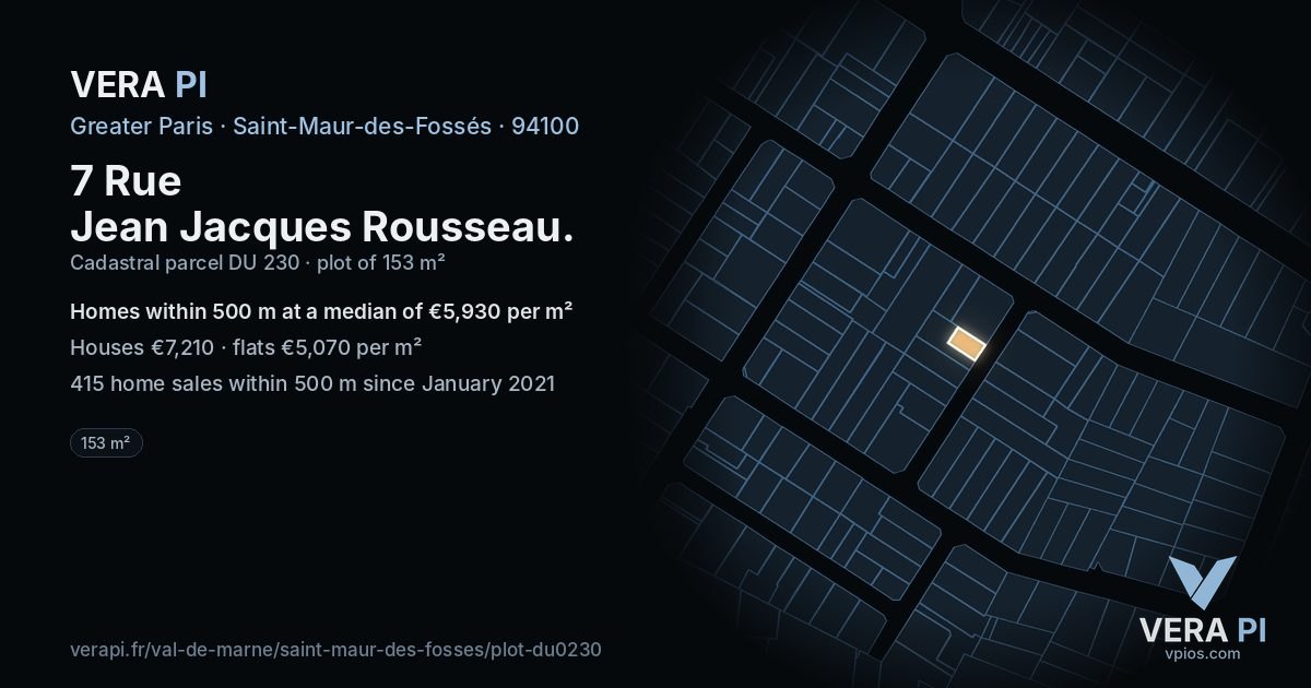 7 Rue Jean Jacques Rousseau, Saint-Maur-des-Fossés at night – the plot lit, the parcels around coloured by the prices near them