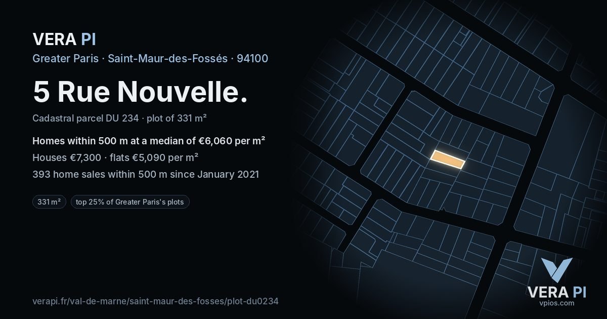 5 Rue Nouvelle, Saint-Maur-des-Fossés at night – the plot lit, the parcels around coloured by the prices near them