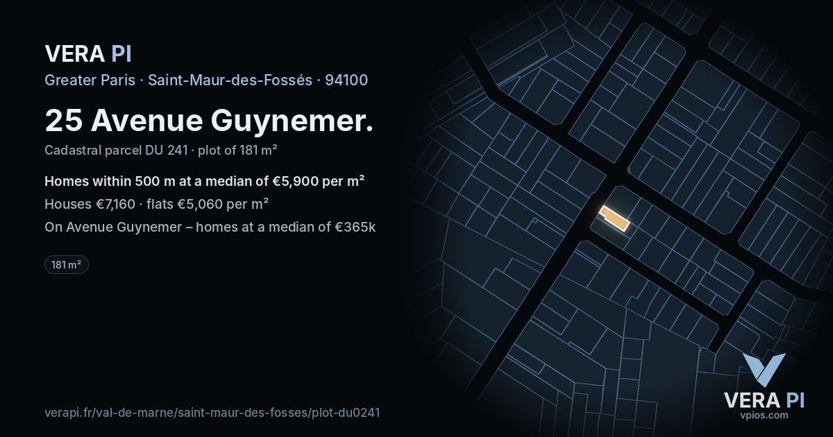 25 Avenue Guynemer, Saint-Maur-des-Fossés at night – the plot lit, the parcels around coloured by the prices near them