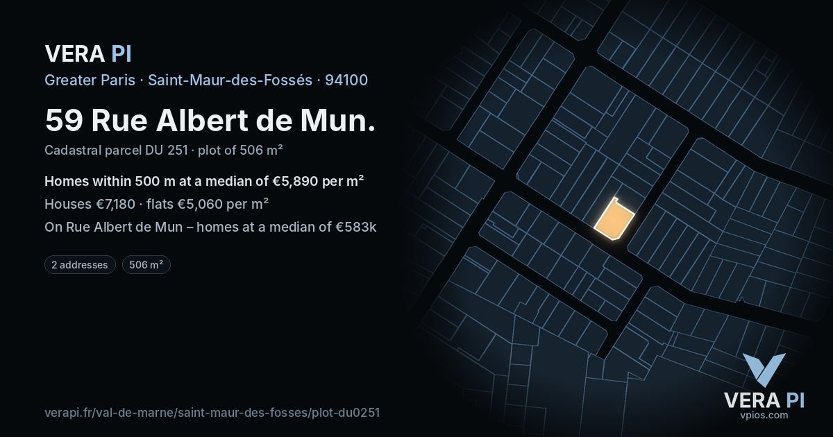 59 Rue Albert de Mun, Saint-Maur-des-Fossés at night – the plot lit, the parcels around coloured by the prices near them
