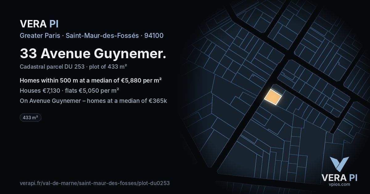 33 Avenue Guynemer, Saint-Maur-des-Fossés at night – the plot lit, the parcels around coloured by the prices near them