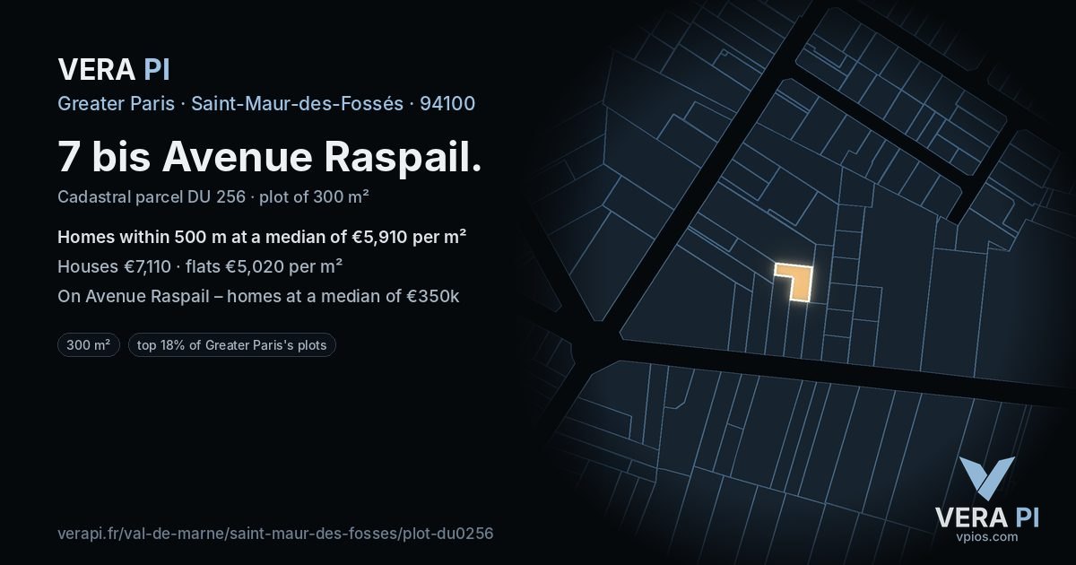 7 bis Avenue Raspail, Saint-Maur-des-Fossés at night – the plot lit, the parcels around coloured by the prices near them