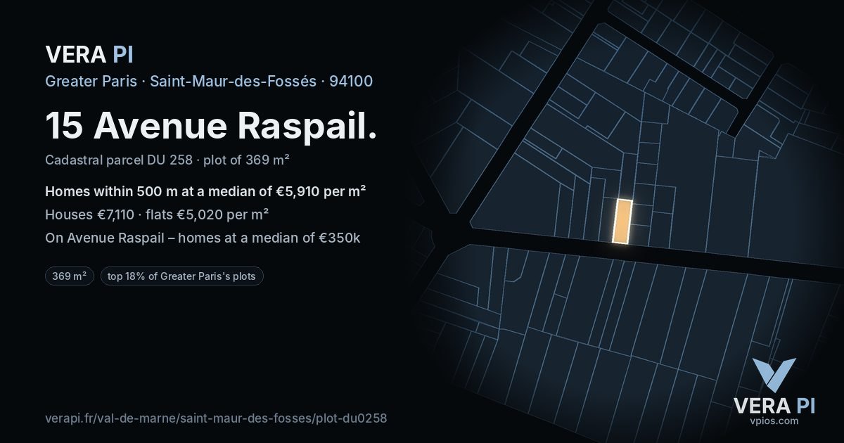 15 Avenue Raspail, Saint-Maur-des-Fossés at night – the plot lit, the parcels around coloured by the prices near them