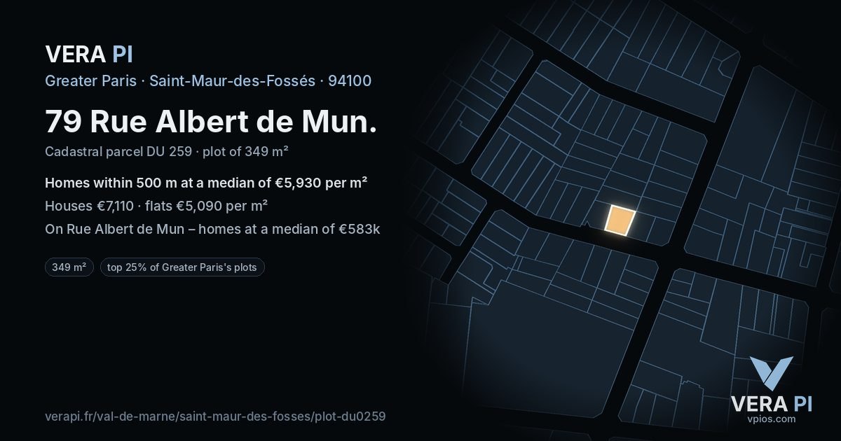 79 Rue Albert de Mun, Saint-Maur-des-Fossés at night – the plot lit, the parcels around coloured by the prices near them