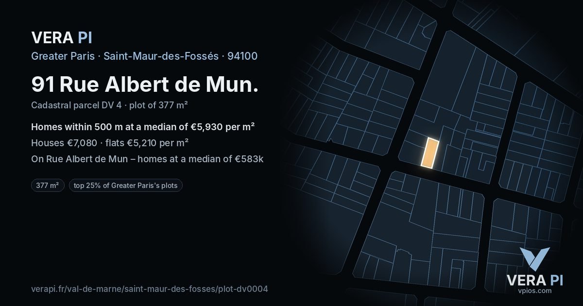 91 Rue Albert de Mun, Saint-Maur-des-Fossés at night – the plot lit, the parcels around coloured by the prices near them