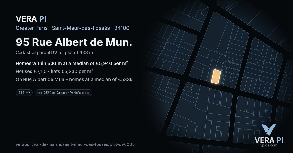 95 Rue Albert de Mun, Saint-Maur-des-Fossés at night – the plot lit, the parcels around coloured by the prices near them