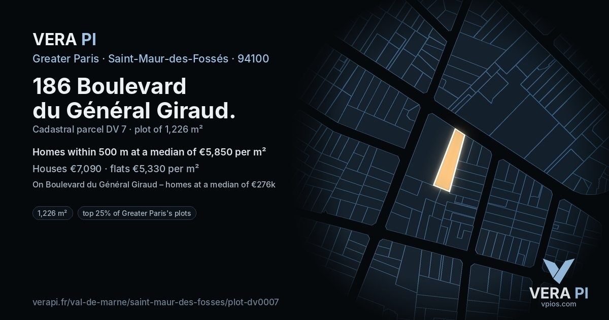 186 Boulevard du Général Giraud, Saint-Maur-des-Fossés at night – the plot lit, the parcels around coloured by the prices near them
