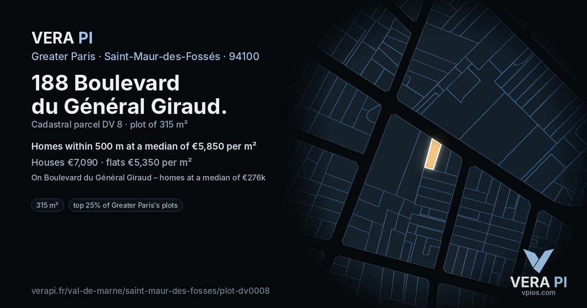 188 Boulevard du Général Giraud, Saint-Maur-des-Fossés at night – the plot lit, the parcels around coloured by the prices near them