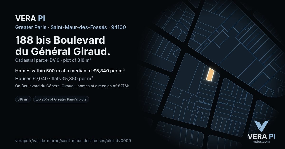 188 bis Boulevard du Général Giraud, Saint-Maur-des-Fossés at night – the plot lit, the parcels around coloured by the prices near them