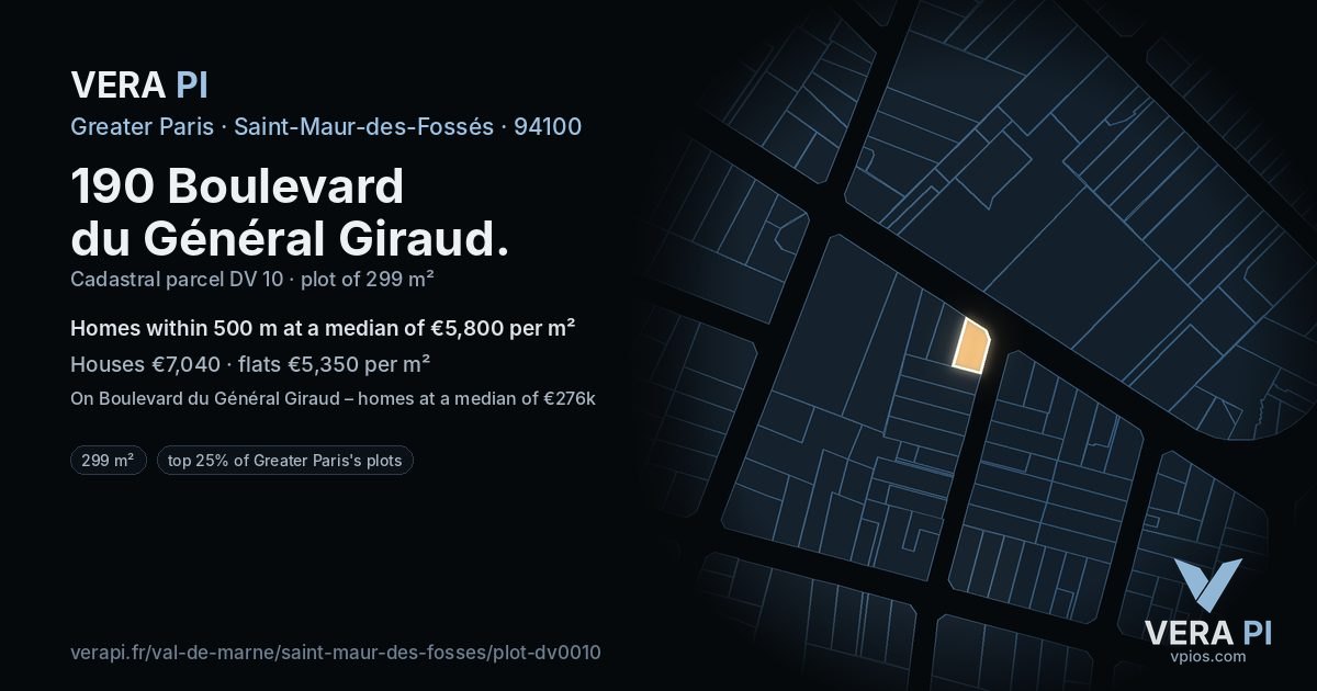 190 Boulevard du Général Giraud, Saint-Maur-des-Fossés at night – the plot lit, the parcels around coloured by the prices near them