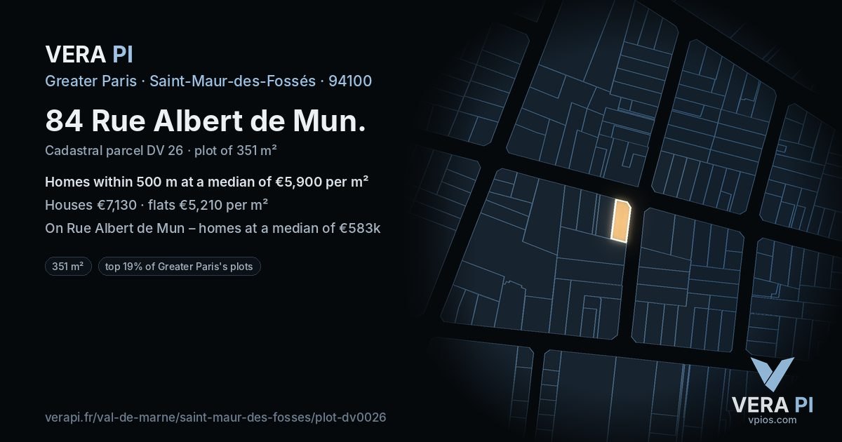 84 Rue Albert de Mun, Saint-Maur-des-Fossés at night – the plot lit, the parcels around coloured by the prices near them