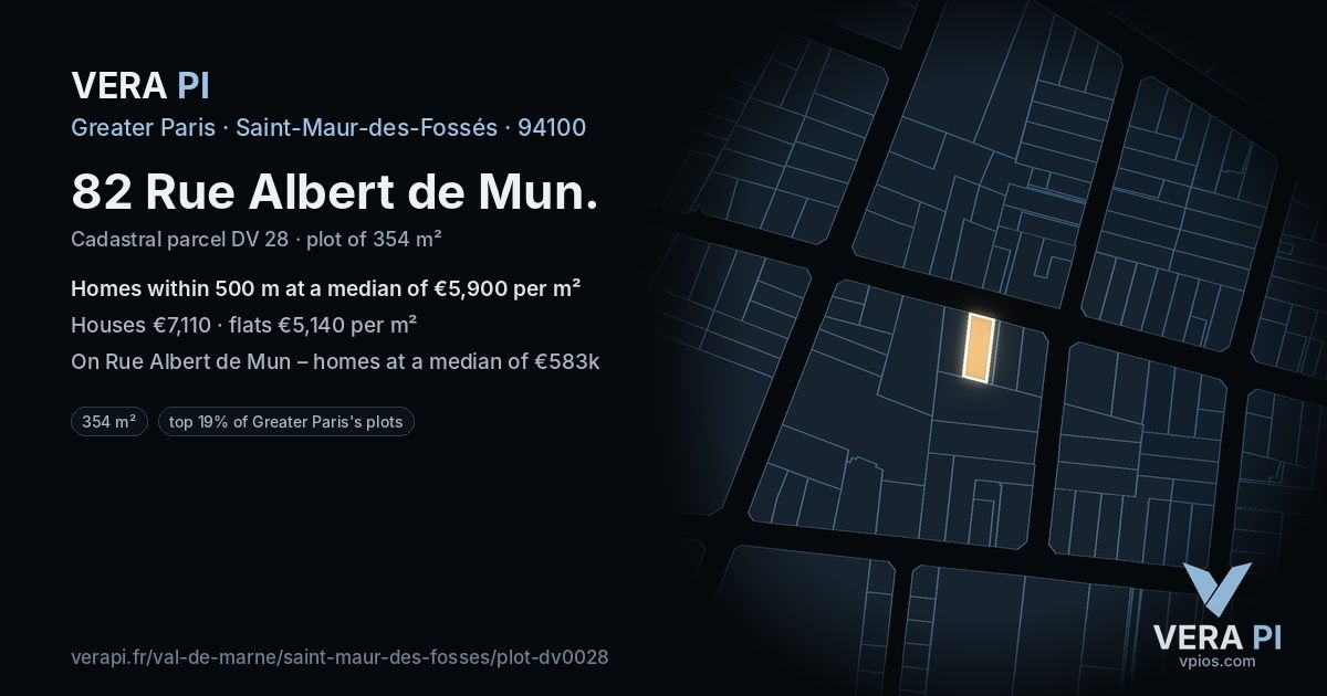 82 Rue Albert de Mun, Saint-Maur-des-Fossés at night – the plot lit, the parcels around coloured by the prices near them