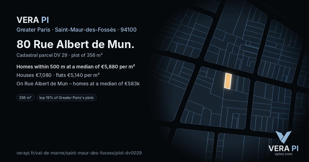 80 Rue Albert de Mun, Saint-Maur-des-Fossés at night – the plot lit, the parcels around coloured by the prices near them