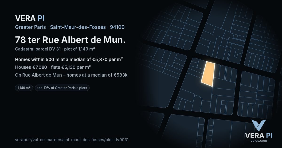 78 ter Rue Albert de Mun, Saint-Maur-des-Fossés at night – the plot lit, the parcels around coloured by the prices near them