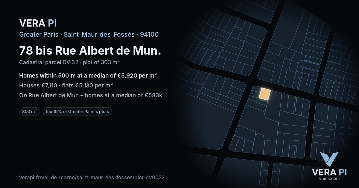 78 bis Rue Albert de Mun, Saint-Maur-des-Fossés at night – the plot lit, the parcels around coloured by the prices near them