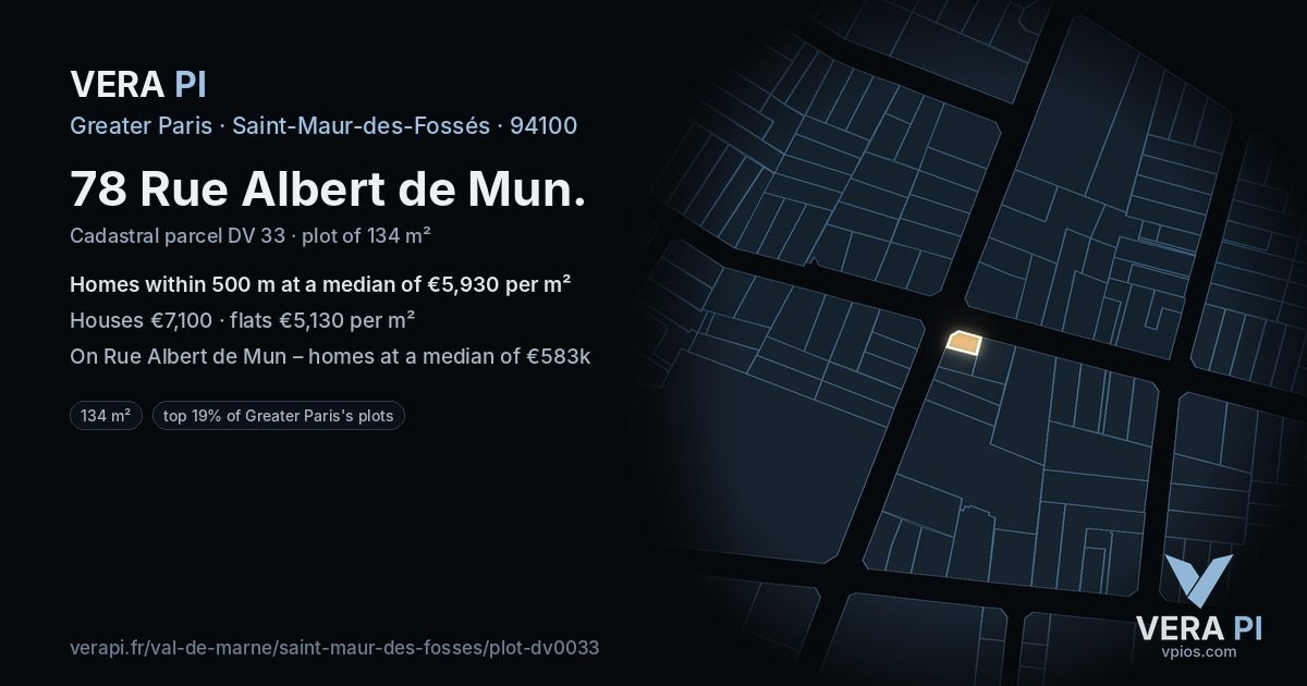 78 Rue Albert de Mun, Saint-Maur-des-Fossés at night – the plot lit, the parcels around coloured by the prices near them