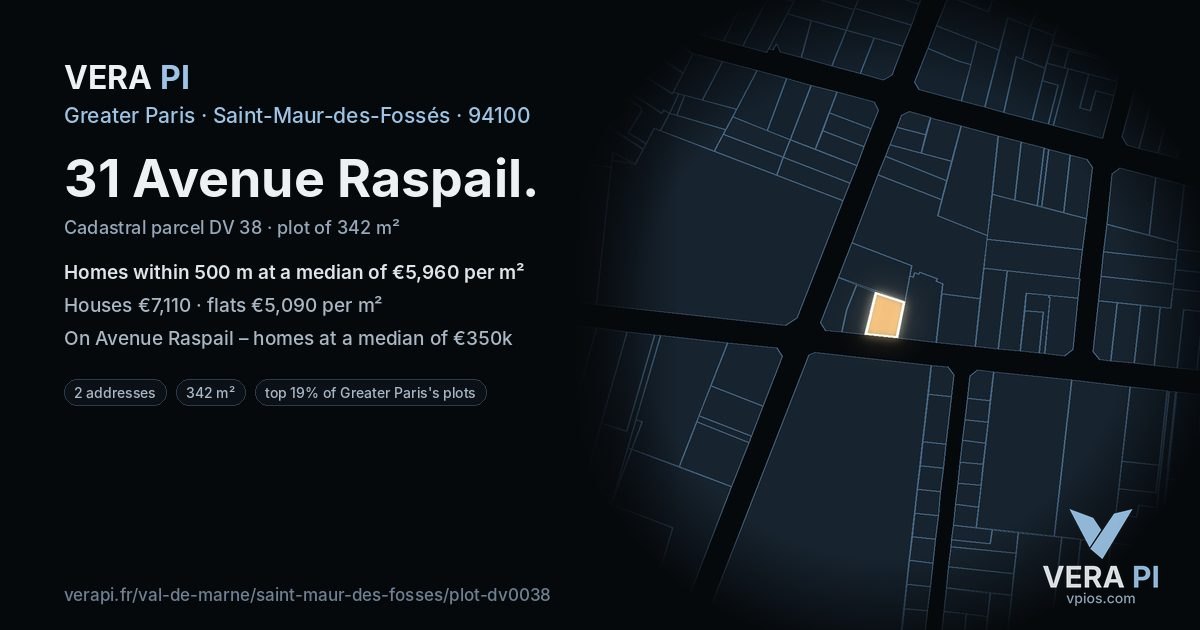 31 Avenue Raspail, Saint-Maur-des-Fossés at night – the plot lit, the parcels around coloured by the prices near them