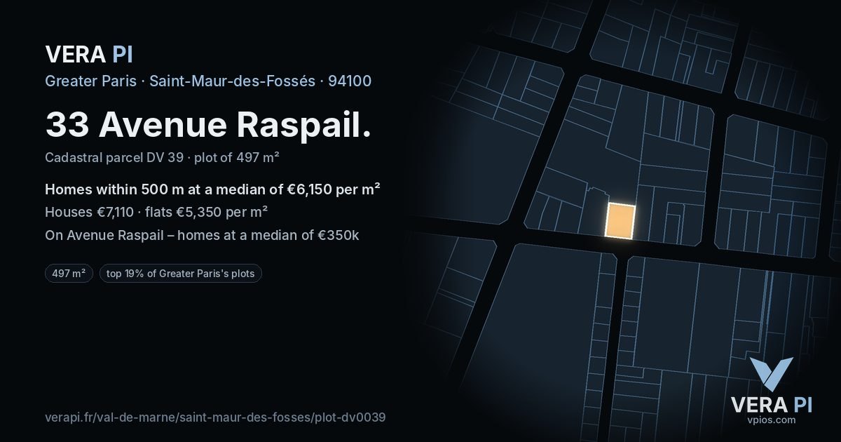 33 Avenue Raspail, Saint-Maur-des-Fossés at night – the plot lit, the parcels around coloured by the prices near them