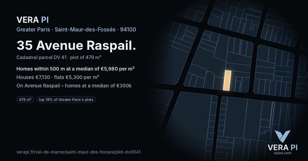 35 Avenue Raspail, Saint-Maur-des-Fossés at night – the plot lit, the parcels around coloured by the prices near them