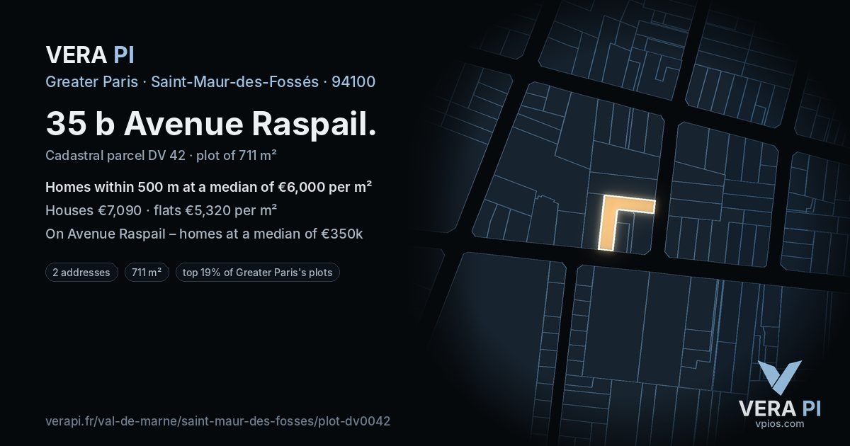 35 b Avenue Raspail, Saint-Maur-des-Fossés at night – the plot lit, the parcels around coloured by the prices near them