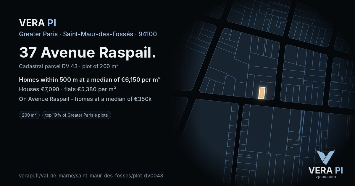 37 Avenue Raspail, Saint-Maur-des-Fossés at night – the plot lit, the parcels around coloured by the prices near them