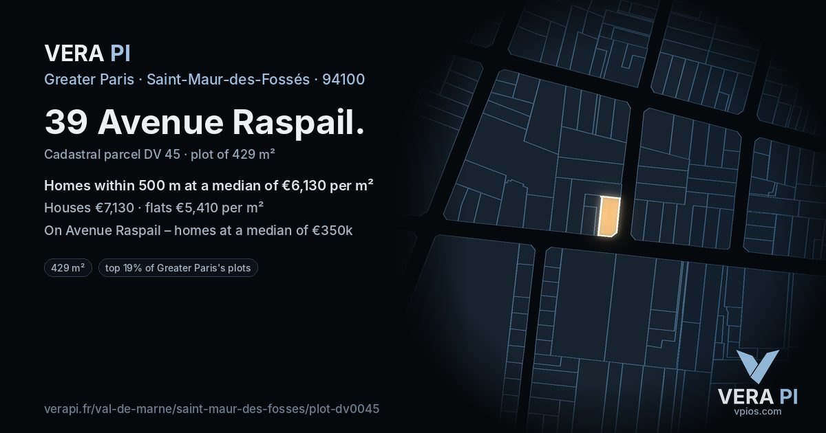 39 Avenue Raspail, Saint-Maur-des-Fossés at night – the plot lit, the parcels around coloured by the prices near them