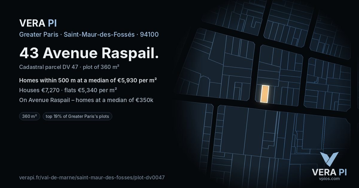 43 Avenue Raspail, Saint-Maur-des-Fossés at night – the plot lit, the parcels around coloured by the prices near them