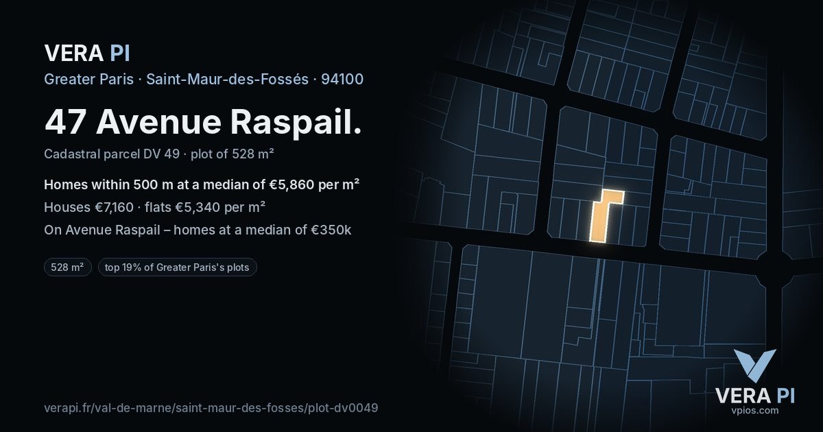 47 Avenue Raspail, Saint-Maur-des-Fossés at night – the plot lit, the parcels around coloured by the prices near them