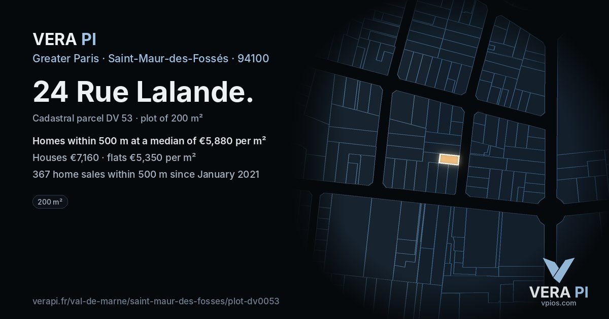 24 Rue Lalande, Saint-Maur-des-Fossés at night – the plot lit, the parcels around coloured by the prices near them