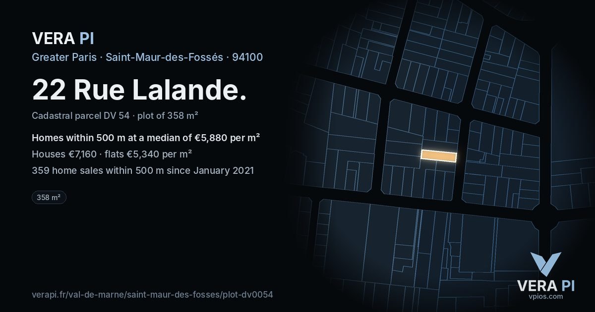 22 Rue Lalande, Saint-Maur-des-Fossés at night – the plot lit, the parcels around coloured by the prices near them