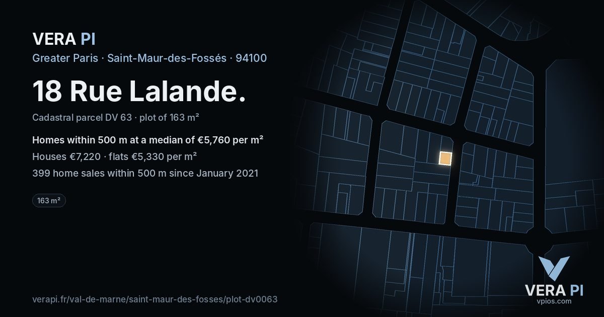 18 Rue Lalande, Saint-Maur-des-Fossés at night – the plot lit, the parcels around coloured by the prices near them
