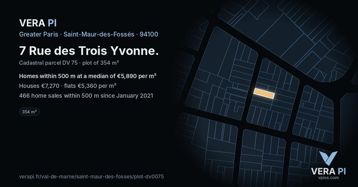 7 Rue des Trois Yvonne, Saint-Maur-des-Fossés at night – the plot lit, the parcels around coloured by the prices near them