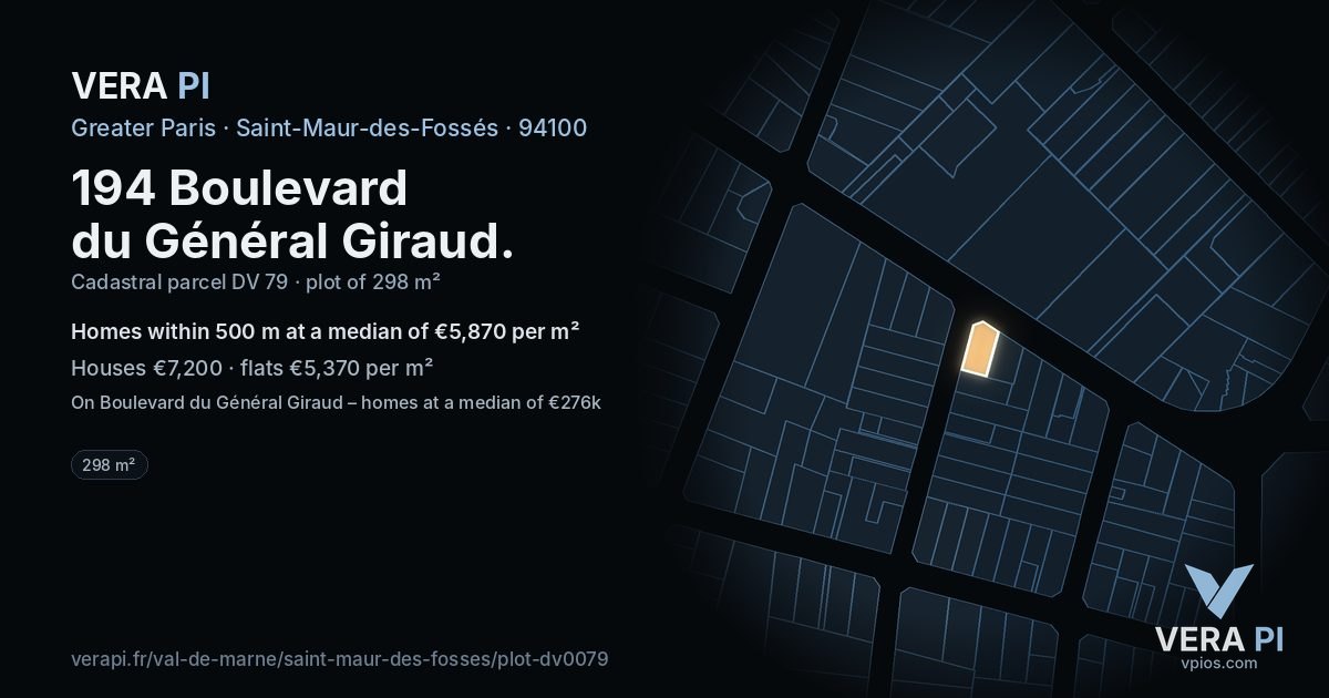 194 Boulevard du Général Giraud, Saint-Maur-des-Fossés at night – the plot lit, the parcels around coloured by the prices near them