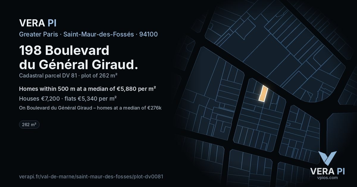 198 Boulevard du Général Giraud, Saint-Maur-des-Fossés at night – the plot lit, the parcels around coloured by the prices near them