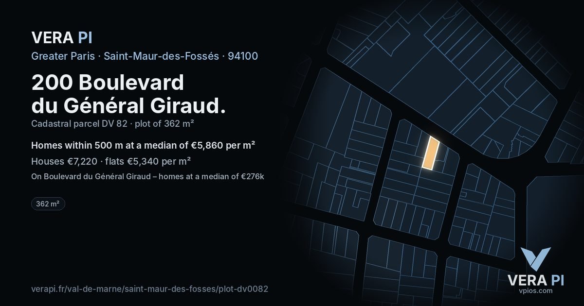 200 Boulevard du Général Giraud, Saint-Maur-des-Fossés at night – the plot lit, the parcels around coloured by the prices near them