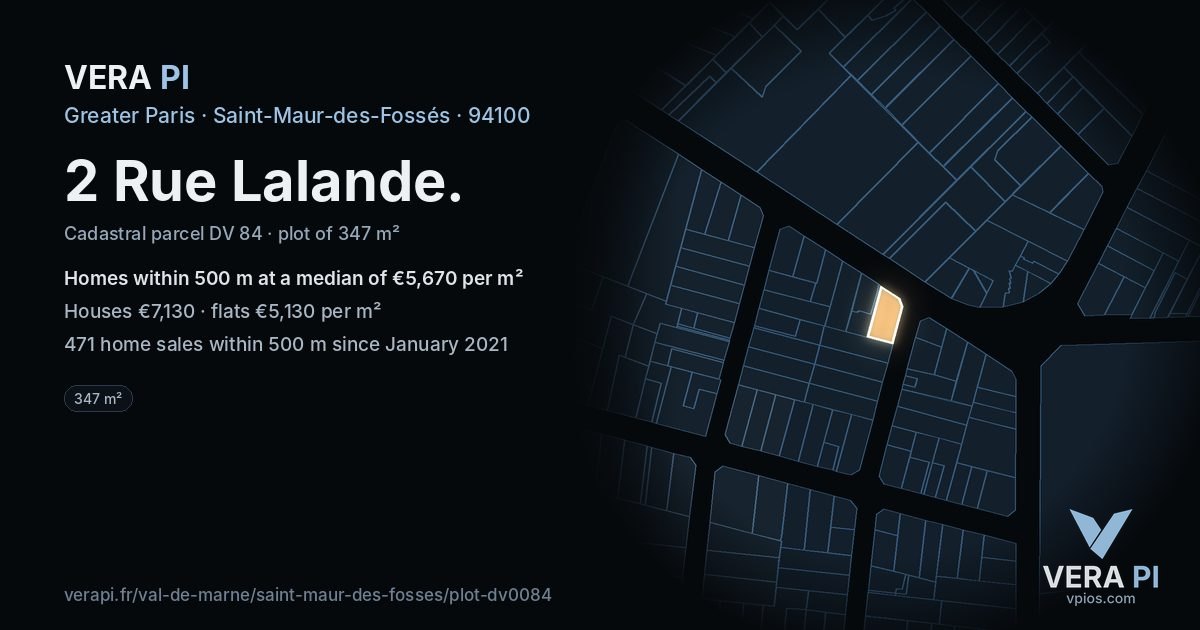 2 Rue Lalande, Saint-Maur-des-Fossés at night – the plot lit, the parcels around coloured by the prices near them