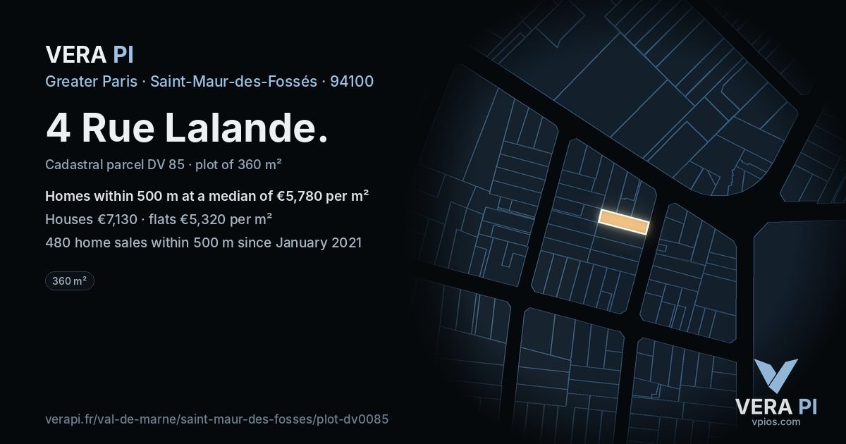 4 Rue Lalande, Saint-Maur-des-Fossés at night – the plot lit, the parcels around coloured by the prices near them