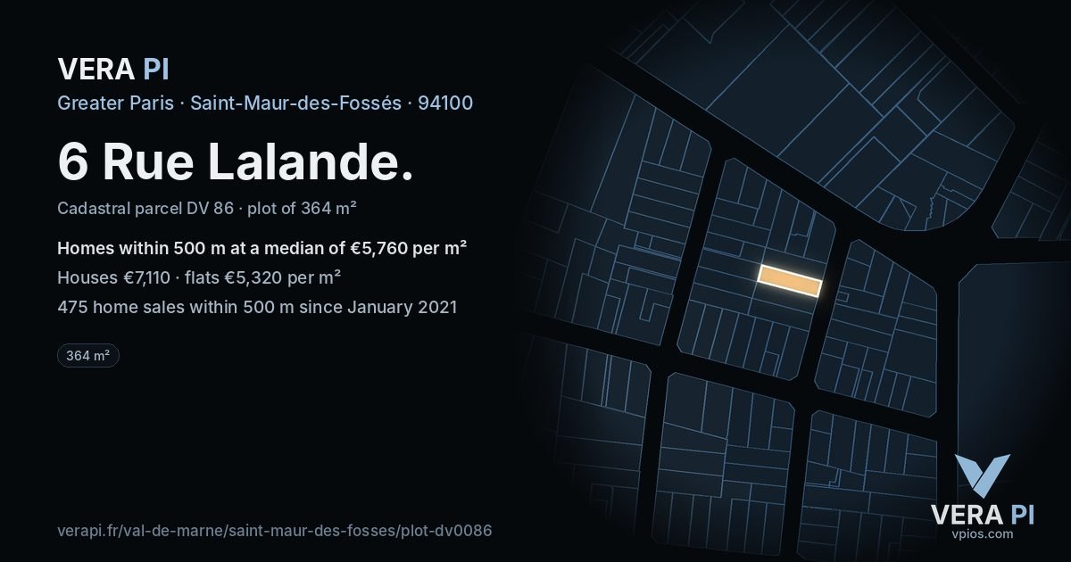 6 Rue Lalande, Saint-Maur-des-Fossés at night – the plot lit, the parcels around coloured by the prices near them
